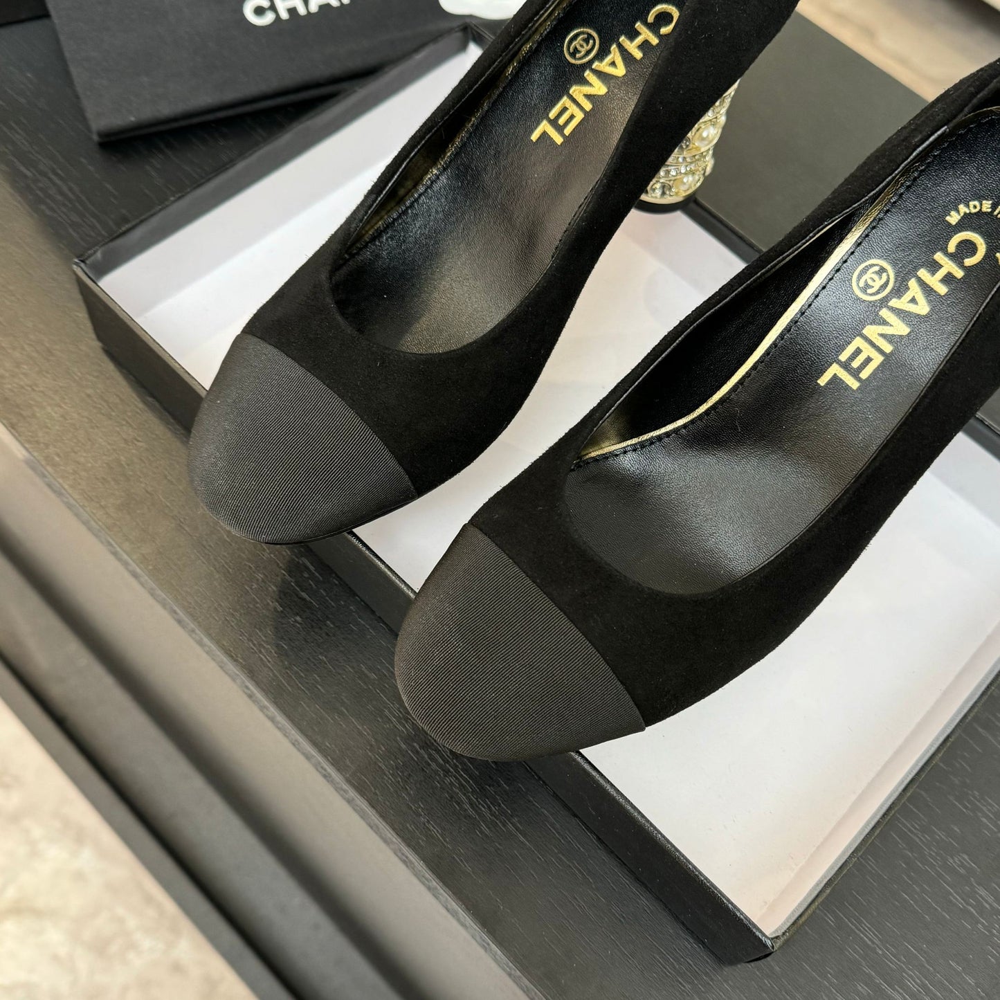 HIGH HEEL 85 MM SANDALS IN BLACK SUEDE AND FABRIC - 35