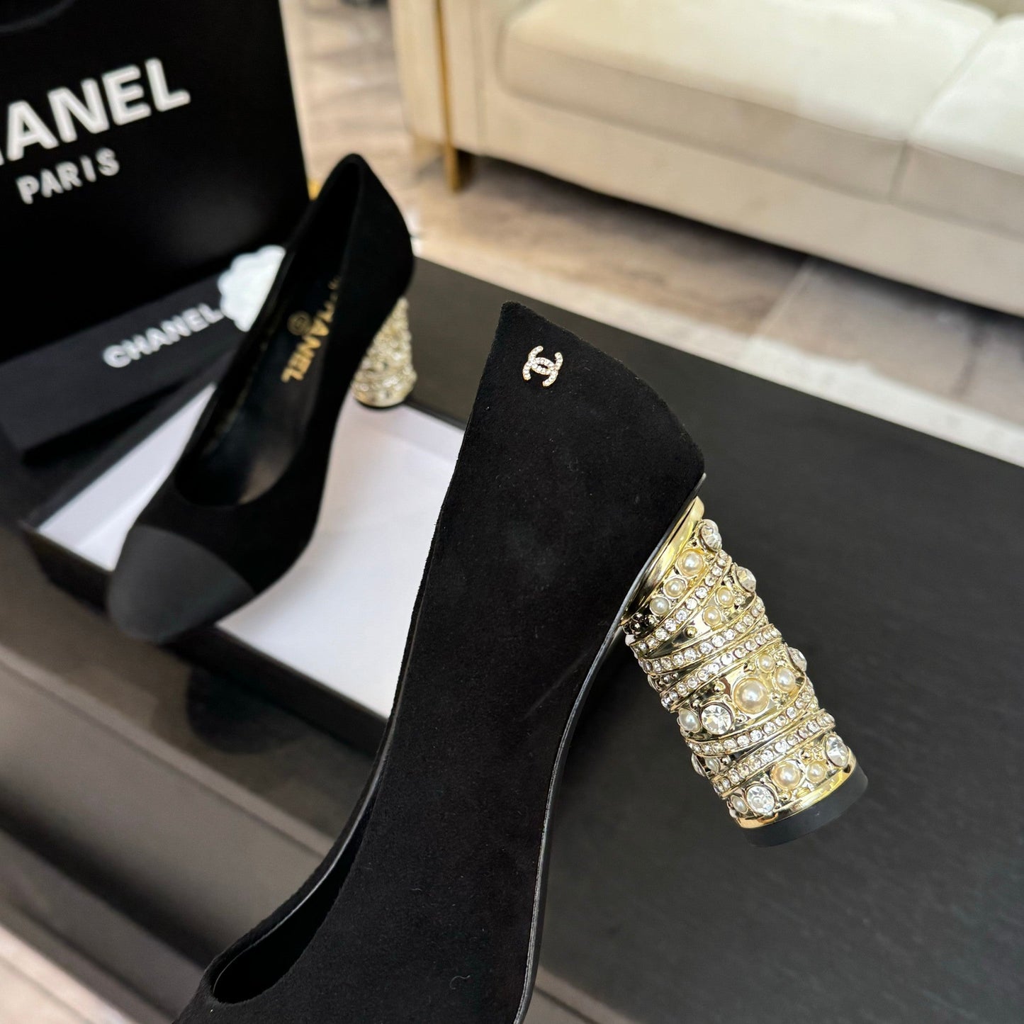HIGH HEEL 85 MM SANDALS IN BLACK SUEDE AND FABRIC - 35