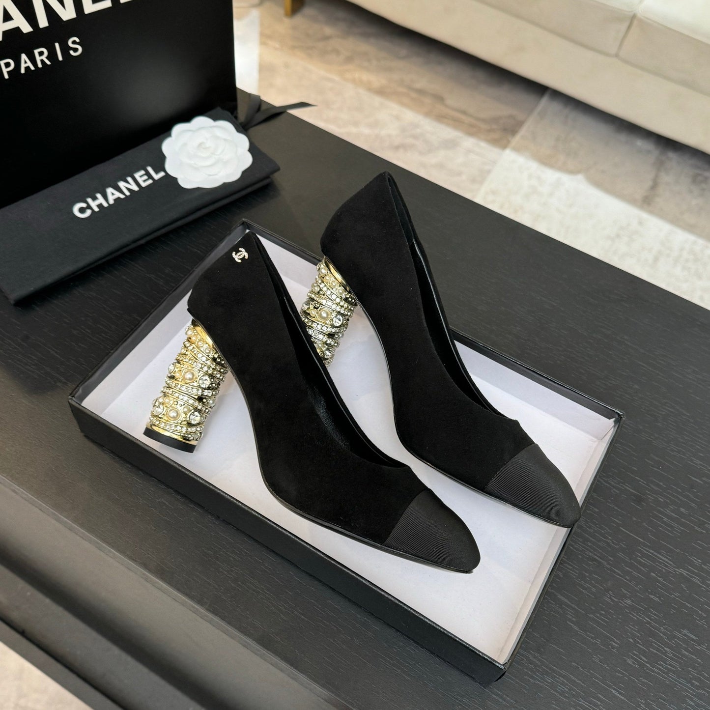 HIGH HEEL 85 MM SANDALS IN BLACK SUEDE AND FABRIC - 35