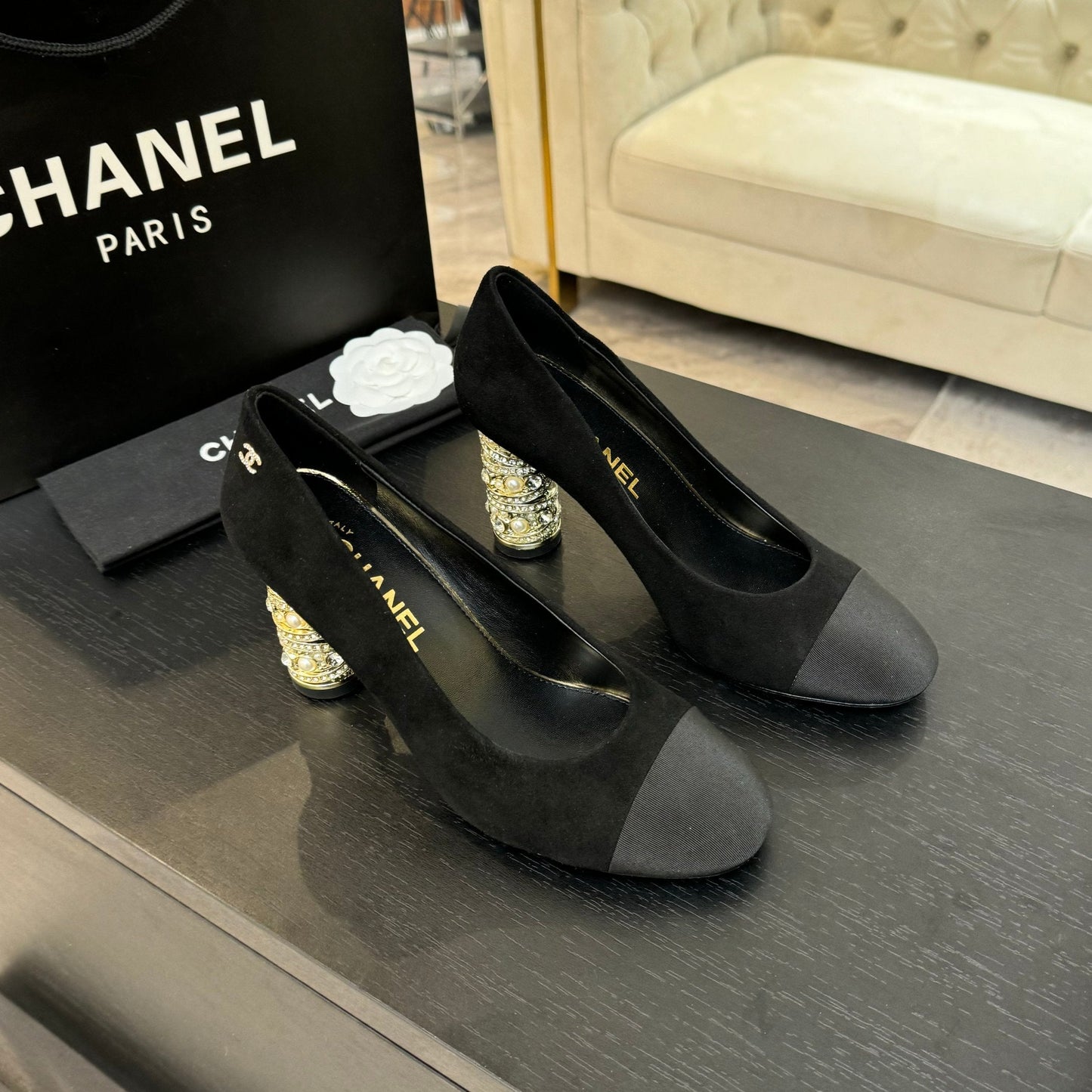 HIGH HEEL 85 MM SANDALS IN BLACK SUEDE AND FABRIC - 35