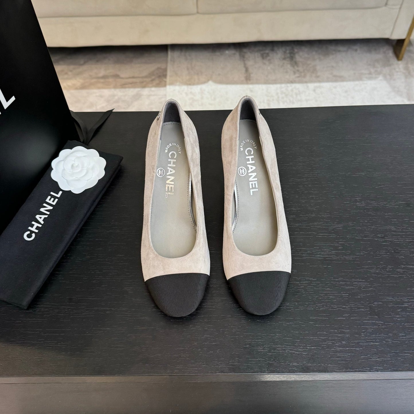 HIGH HEEL 85 MM SANDALS IN PALE GRAY SUEDE AND BLACK FABRIC - 35