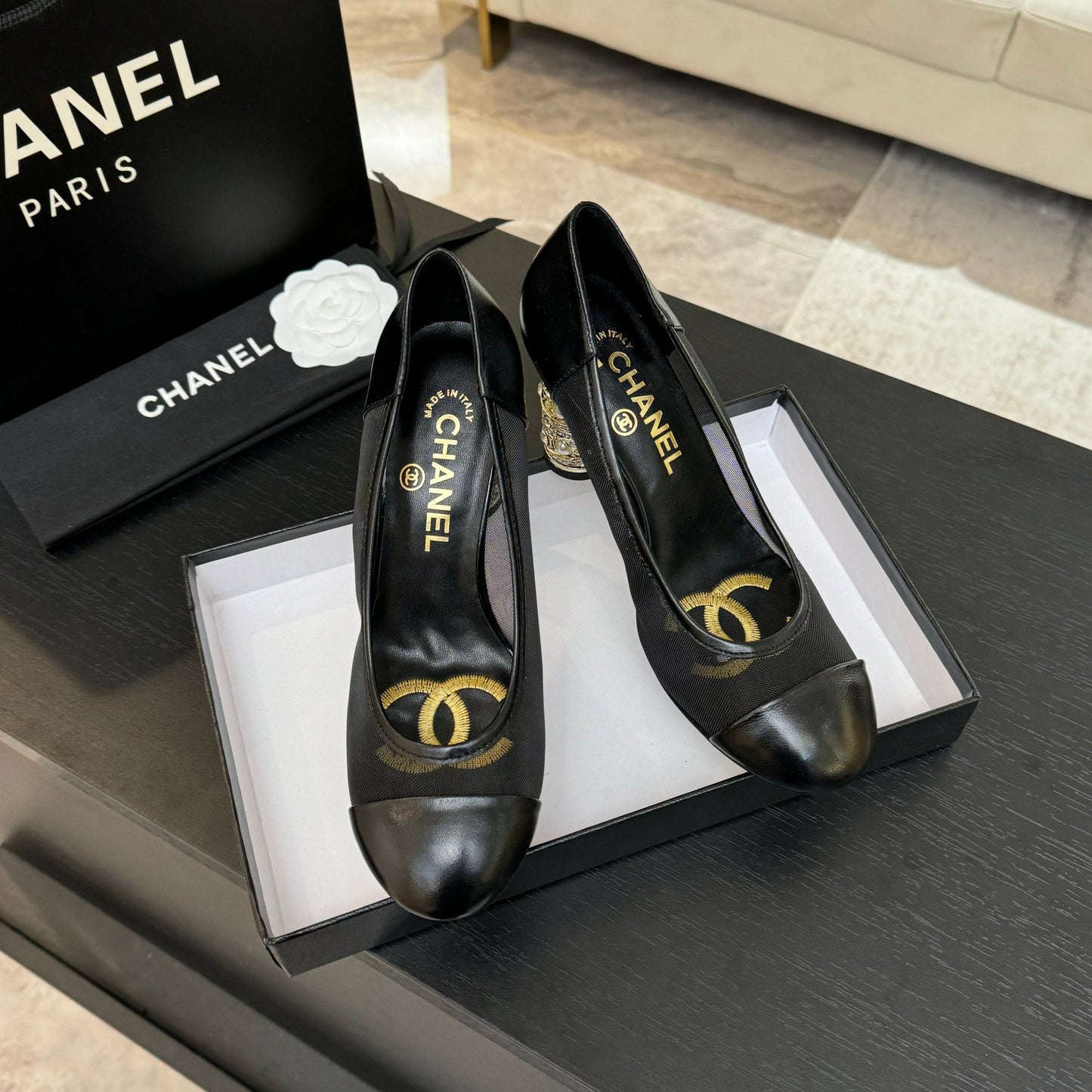HIGH HEEL 85 MM SANDALS IN BLACK CALFSKIN AND MESH - 35
