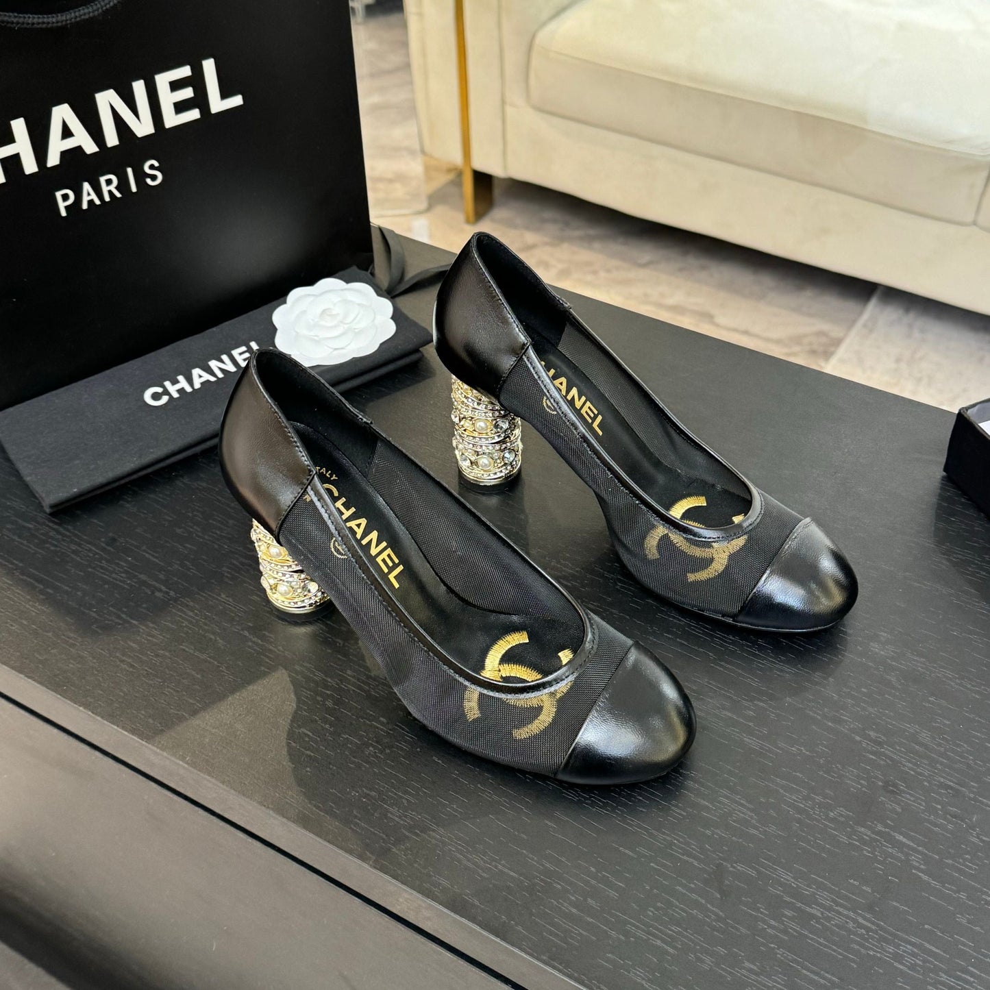 HIGH HEEL 85 MM SANDALS IN BLACK CALFSKIN AND MESH - 35