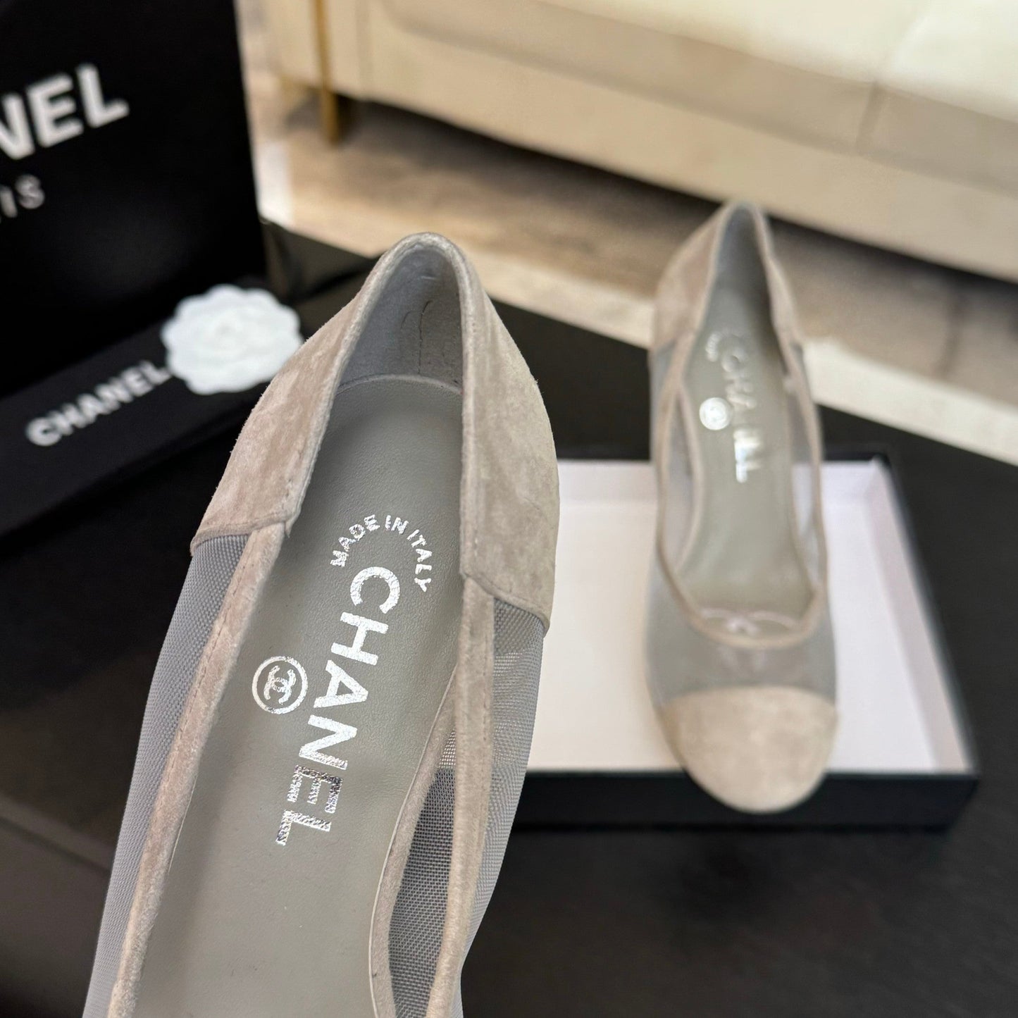 HIGH HEEL 85 MM SANDALS IN PALE GRAY SUEDE AND MESH - 35