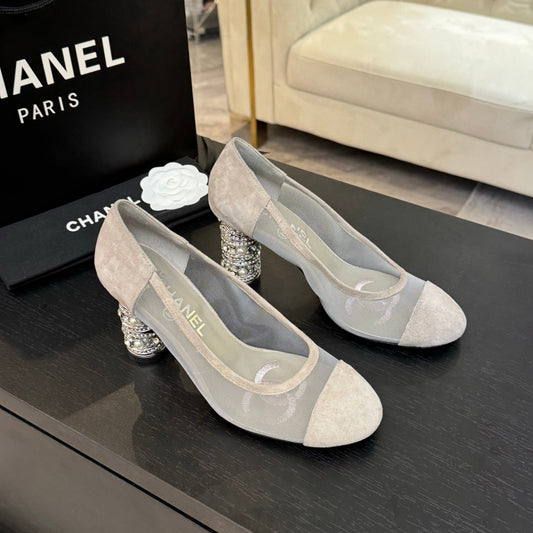 HIGH HEEL 85 MM SANDALS IN PALE GRAY SUEDE AND MESH - 35