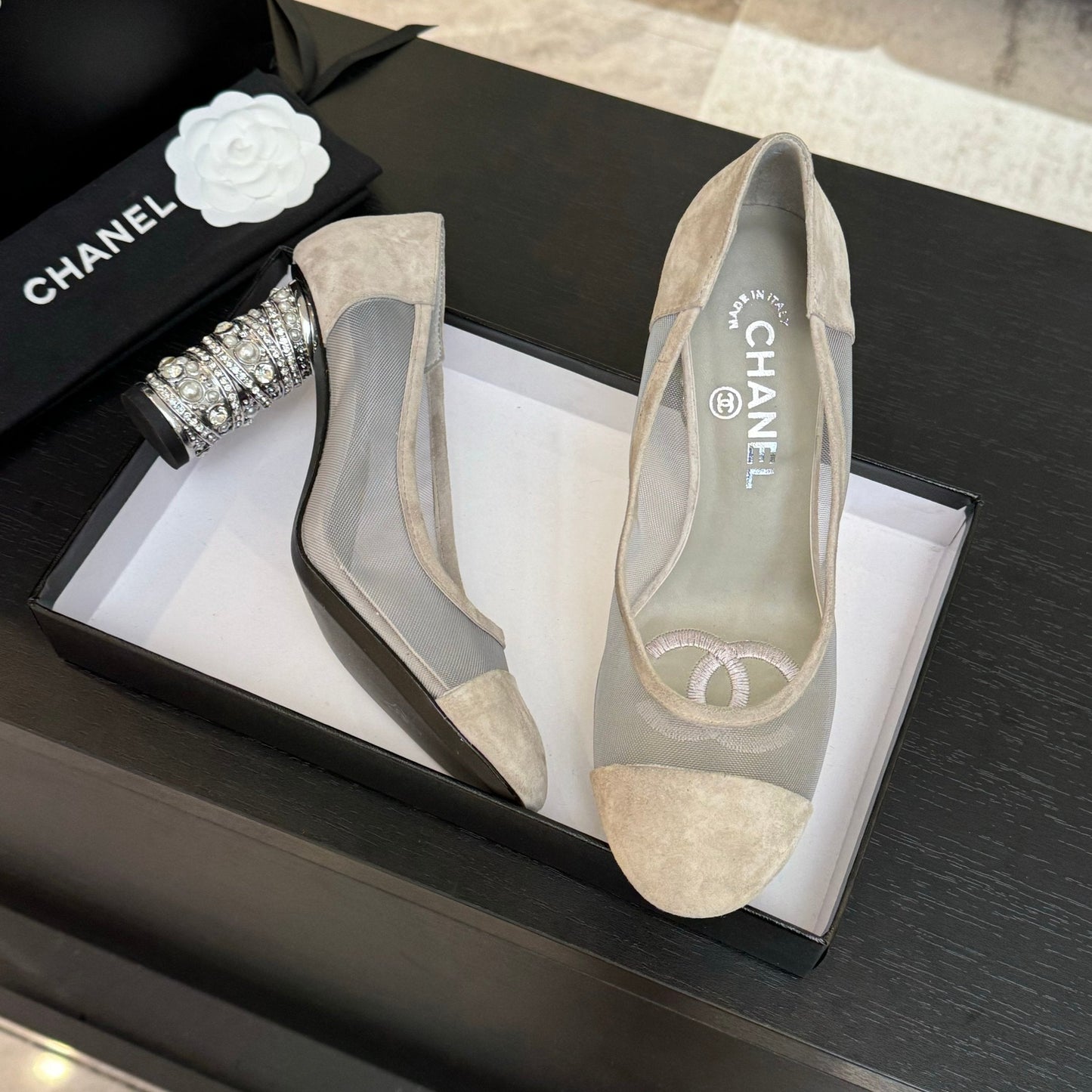 HIGH HEEL 85 MM SANDALS IN PALE GRAY SUEDE AND MESH - 35