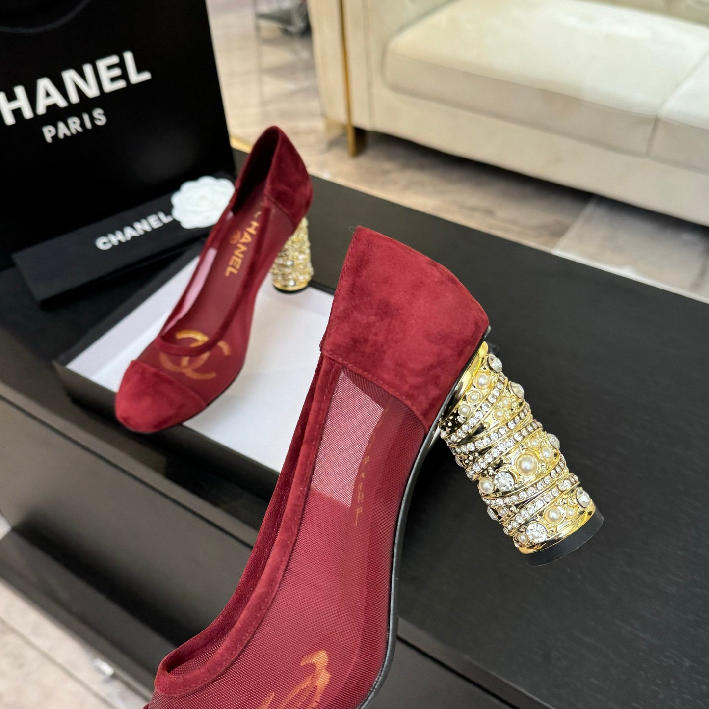 HIGH HEEL 85 MM SANDALS IN CHERRY RED SUEDE AND MESH - 35