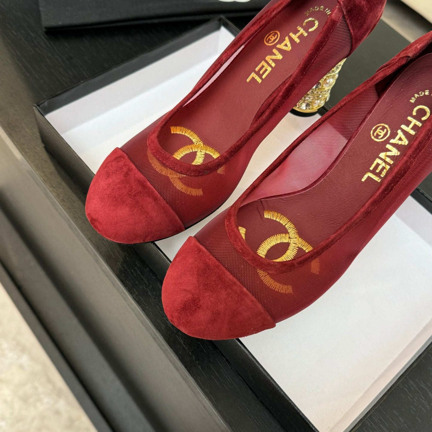 HIGH HEEL 85 MM SANDALS IN CHERRY RED SUEDE AND MESH - 35
