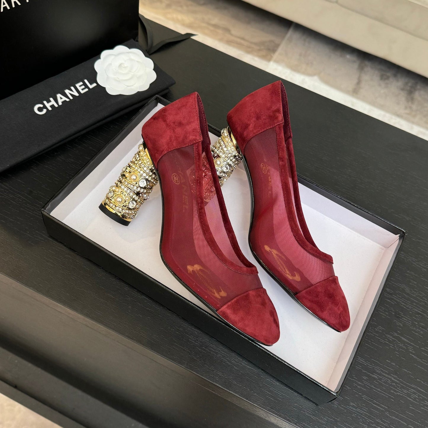 HIGH HEEL 85 MM SANDALS IN CHERRY RED SUEDE AND MESH - 35