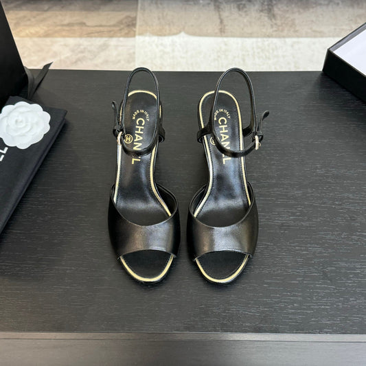 БОСОНІЖКИ T-STRAP PEARL HEEL 85 ММ З ЧОРНОЇ ОВЕЧОЇ ШКІРИ - 35