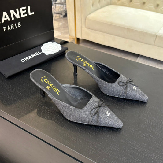 HIGH HEEL MULE 65 MM IN MOUSE GRAY FELT COTH - 35