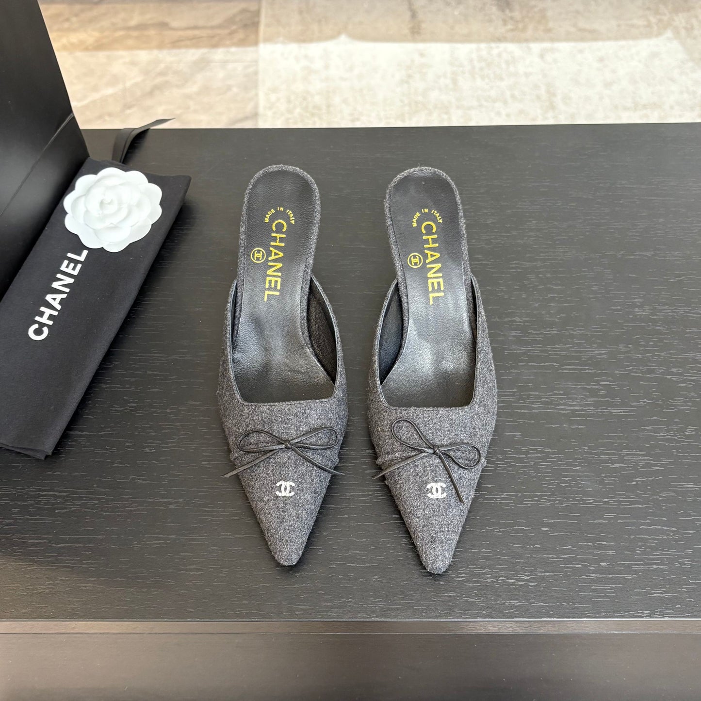 HIGH HEEL MULE 65 MM IN MOUSE GRAY FELT COTH - 35