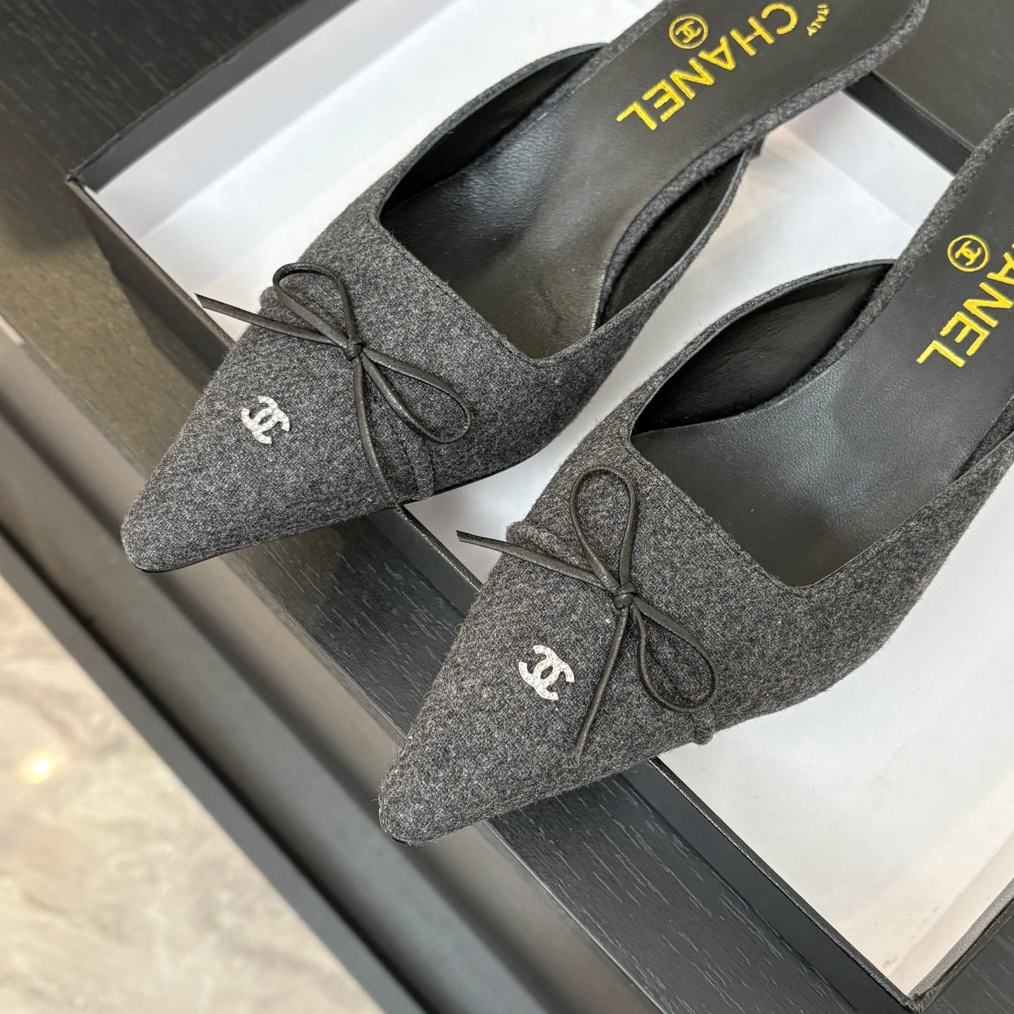 HIGH HEEL MULE 65 MM IN MOUSE GRAY FELT COTH - 35