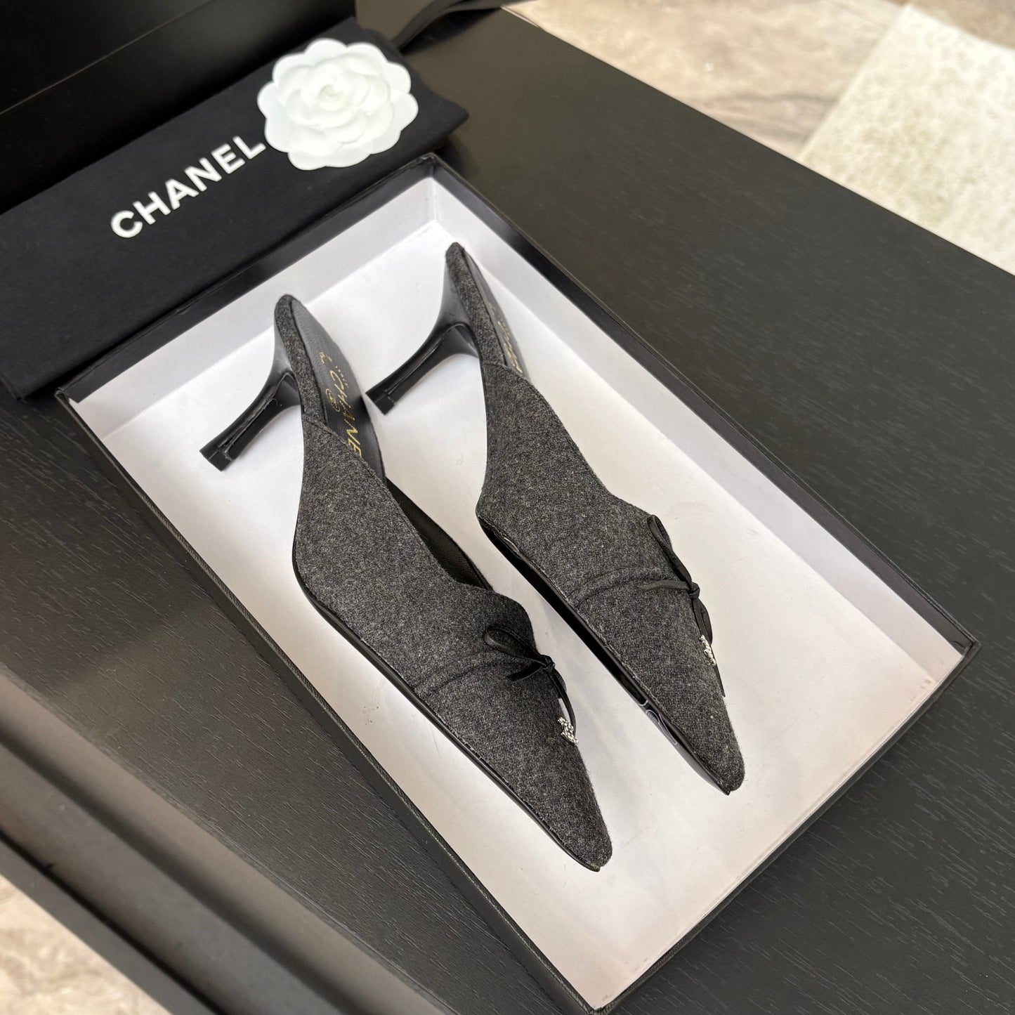 HIGH HEEL MULE 65 MM IN MOUSE GRAY FELT COTH - 35