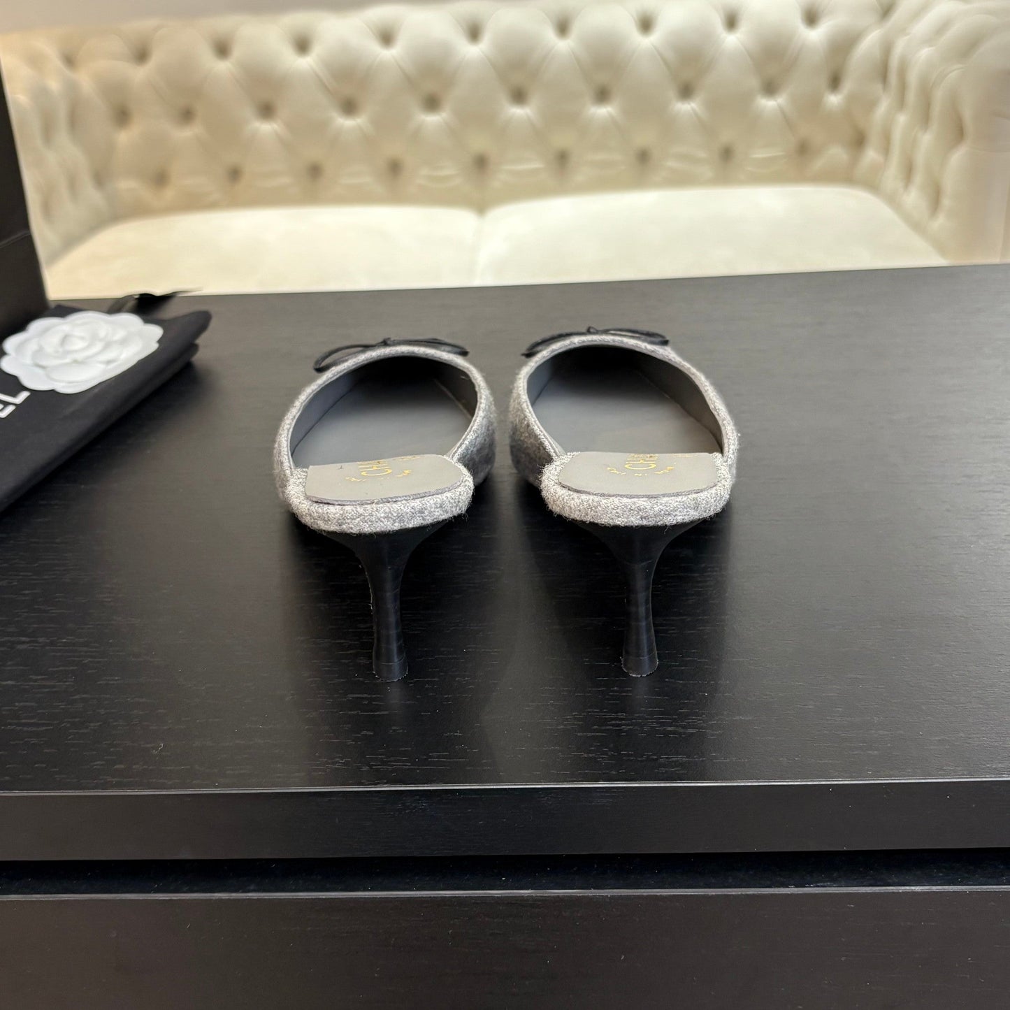 HIGH HEEL MULE 65 MM IN DOVE GRAY FELT COTH - 35