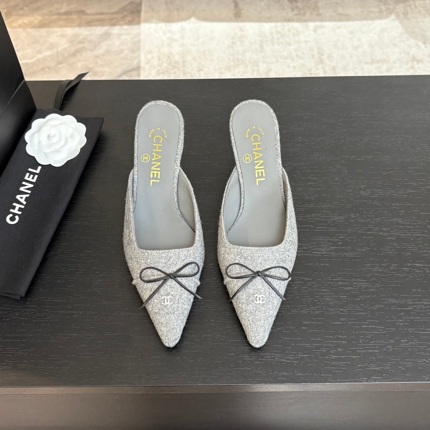 HIGH HEEL MULE 65 MM IN DOVE GRAY FELT COTH - 35