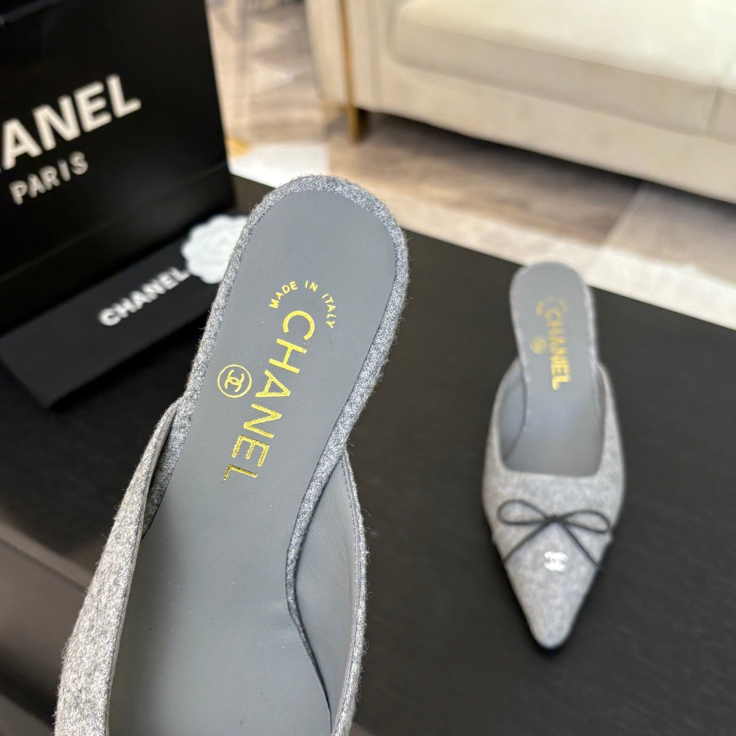 HIGH HEEL MULE 65 MM IN DOVE GRAY FELT COTH - 35