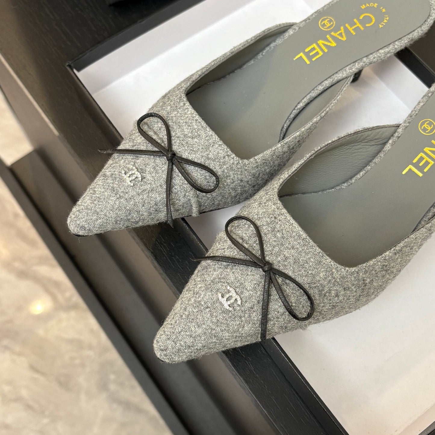HIGH HEEL MULE 65 MM IN DOVE GRAY FELT COTH - 35