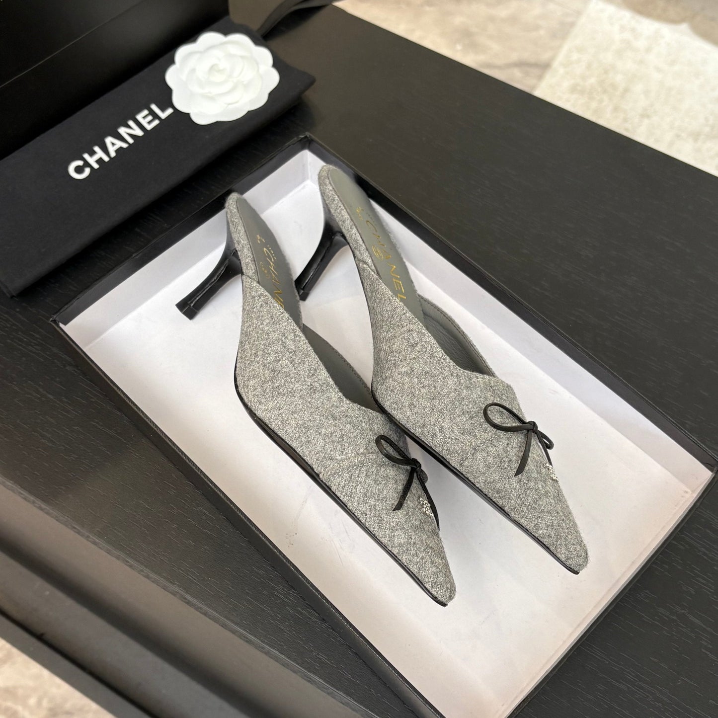 HIGH HEEL MULE 65 MM IN DOVE GRAY FELT COTH - 35