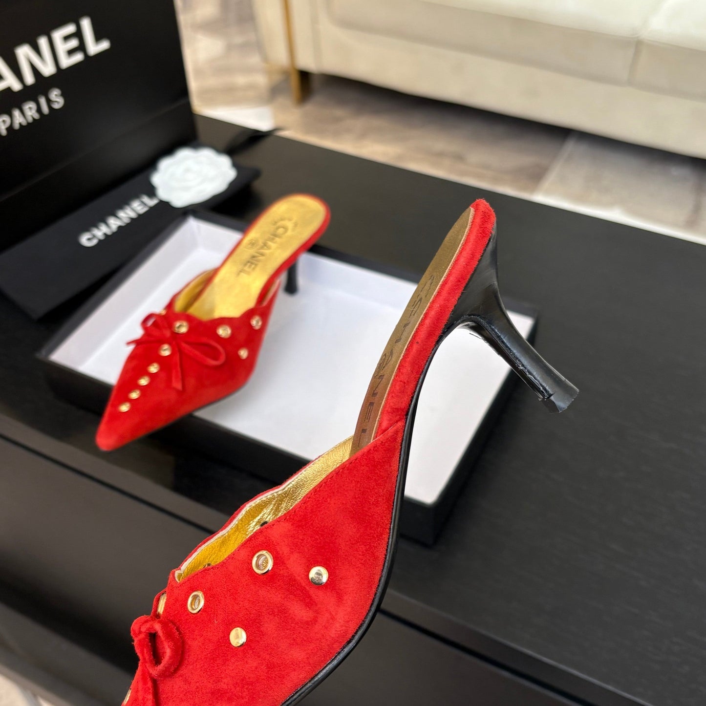 HIGH HEEL MULE 65 MM IN CANDY RED SUEDE - 35