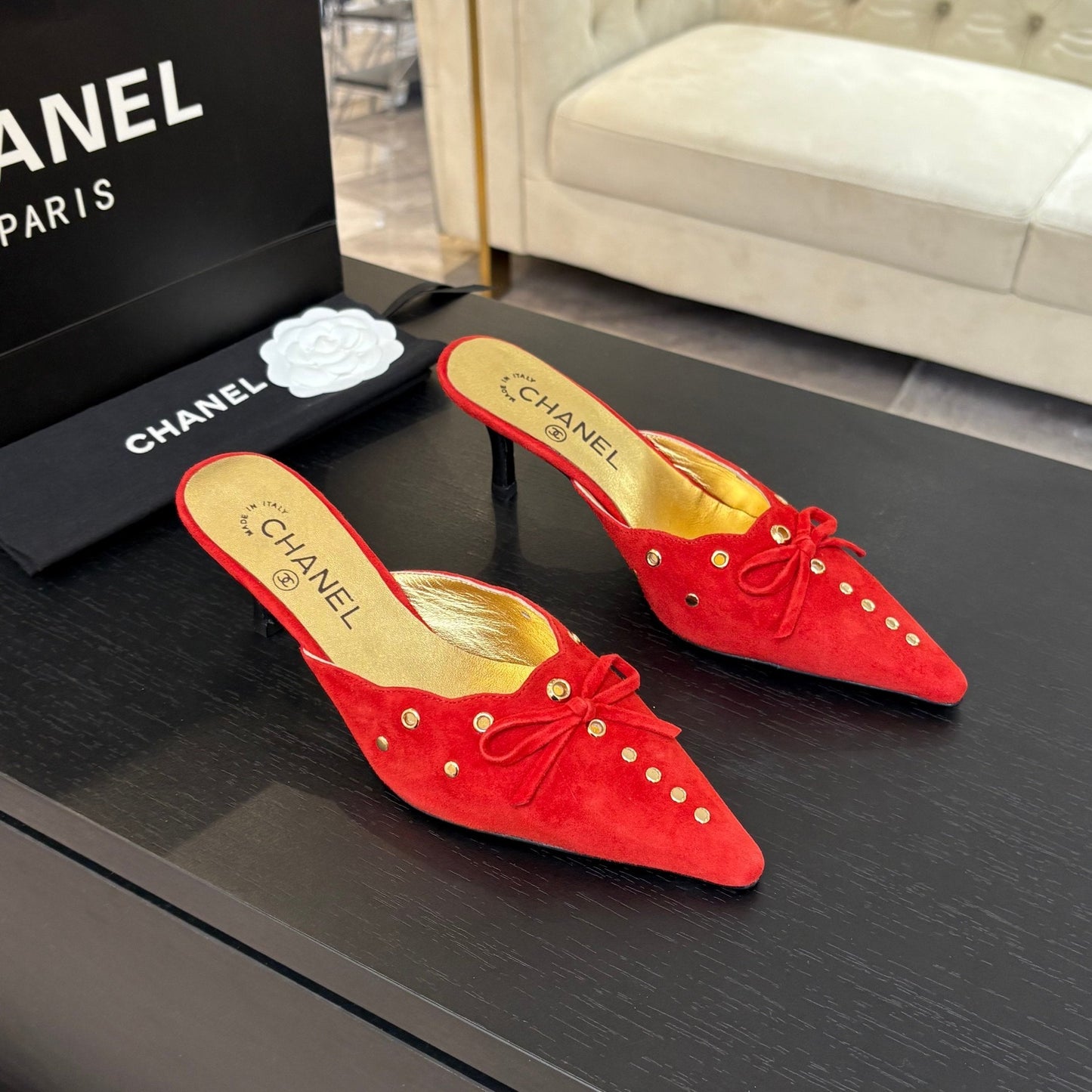 HIGH HEEL MULE 65 MM IN CANDY RED SUEDE - 35