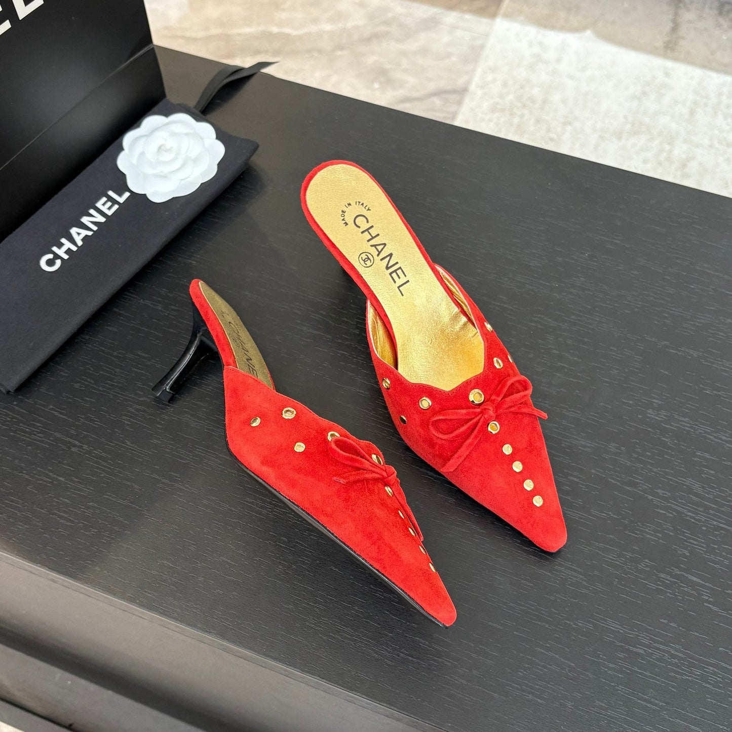 HIGH HEEL MULE 65 MM IN CANDY RED SUEDE - 35