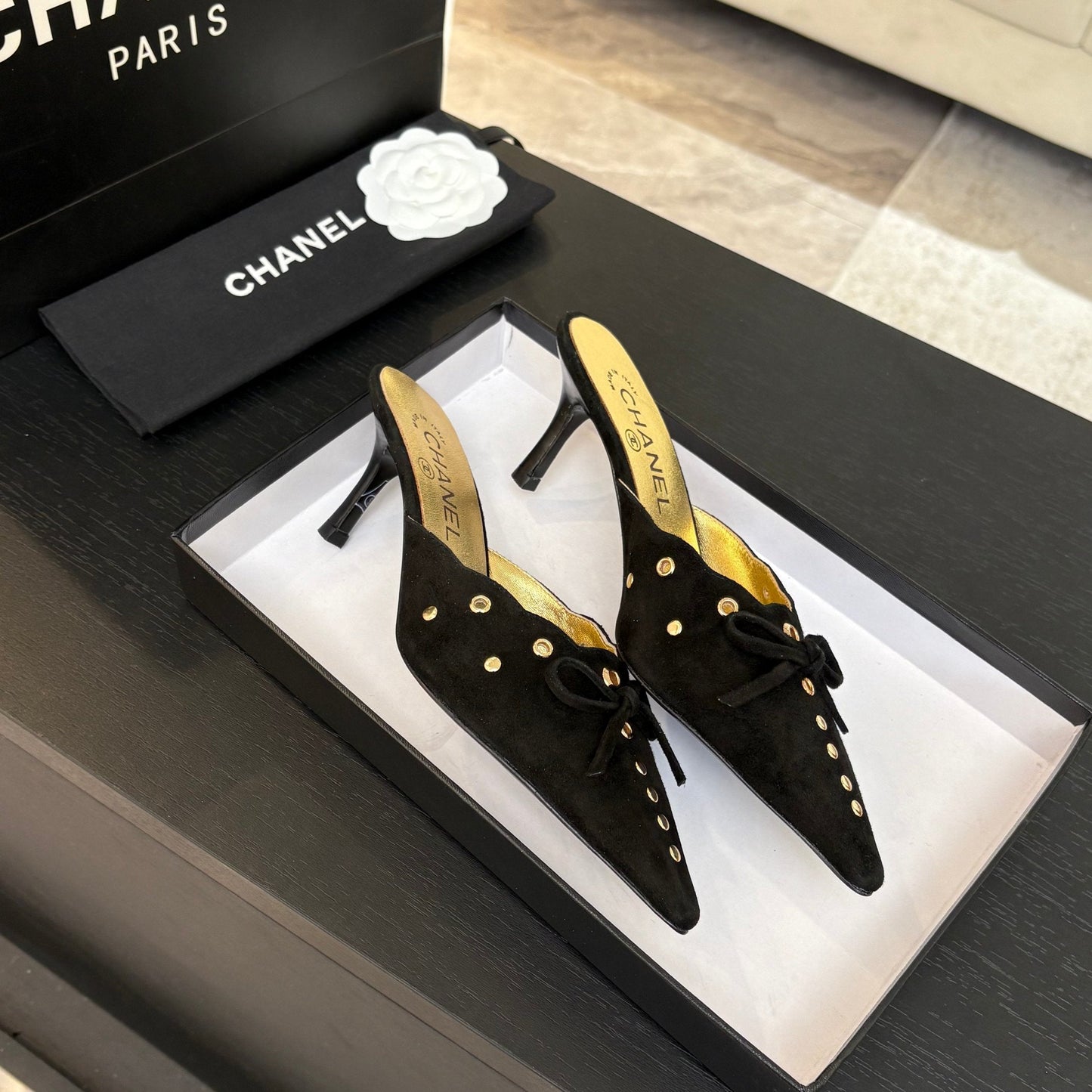HIGH HEEL MULE 65 MM IN BLACK SUEDE - 35
