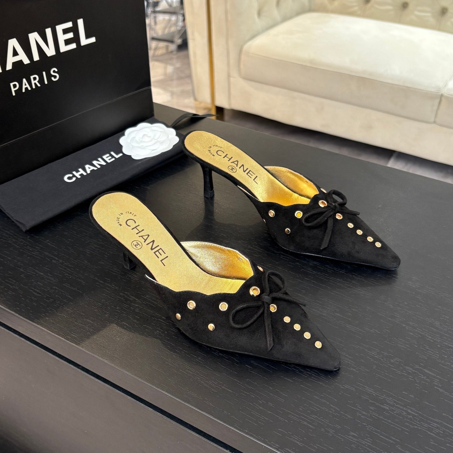 HIGH HEEL MULE 65 MM IN BLACK SUEDE - 35