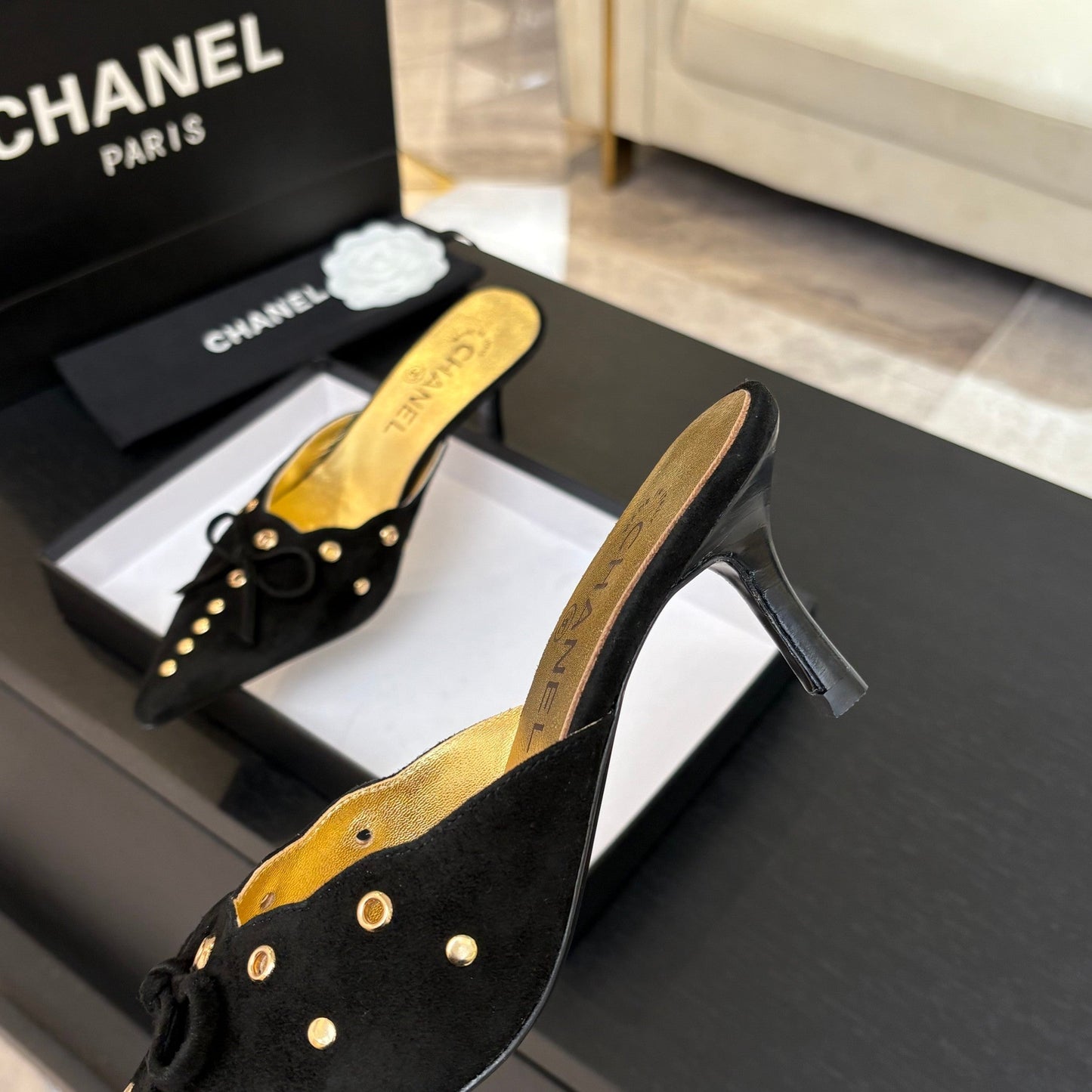 HIGH HEEL MULE 65 MM IN BLACK SUEDE - 35