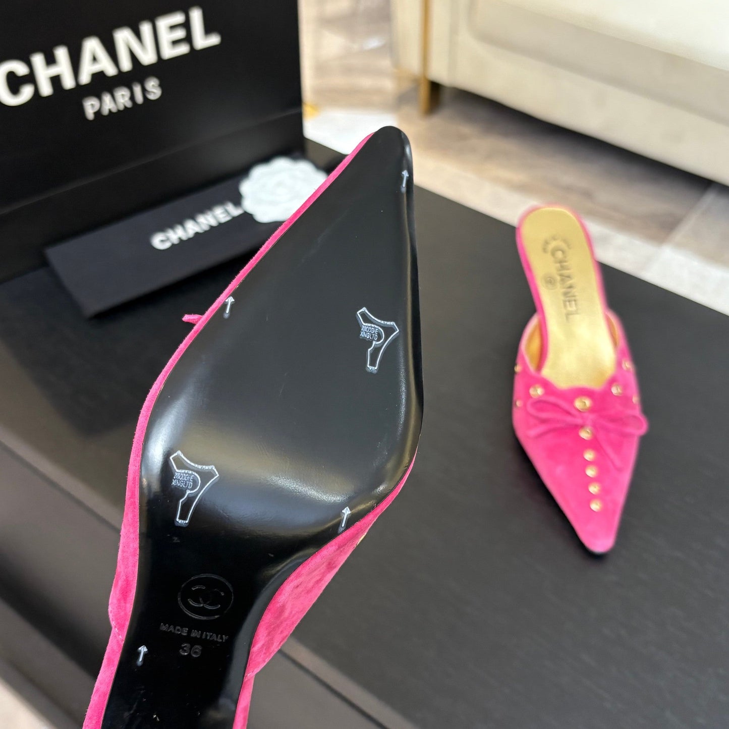 HIGH HEEL MULE 65 MM IN DEEP PINK SUEDE - 35