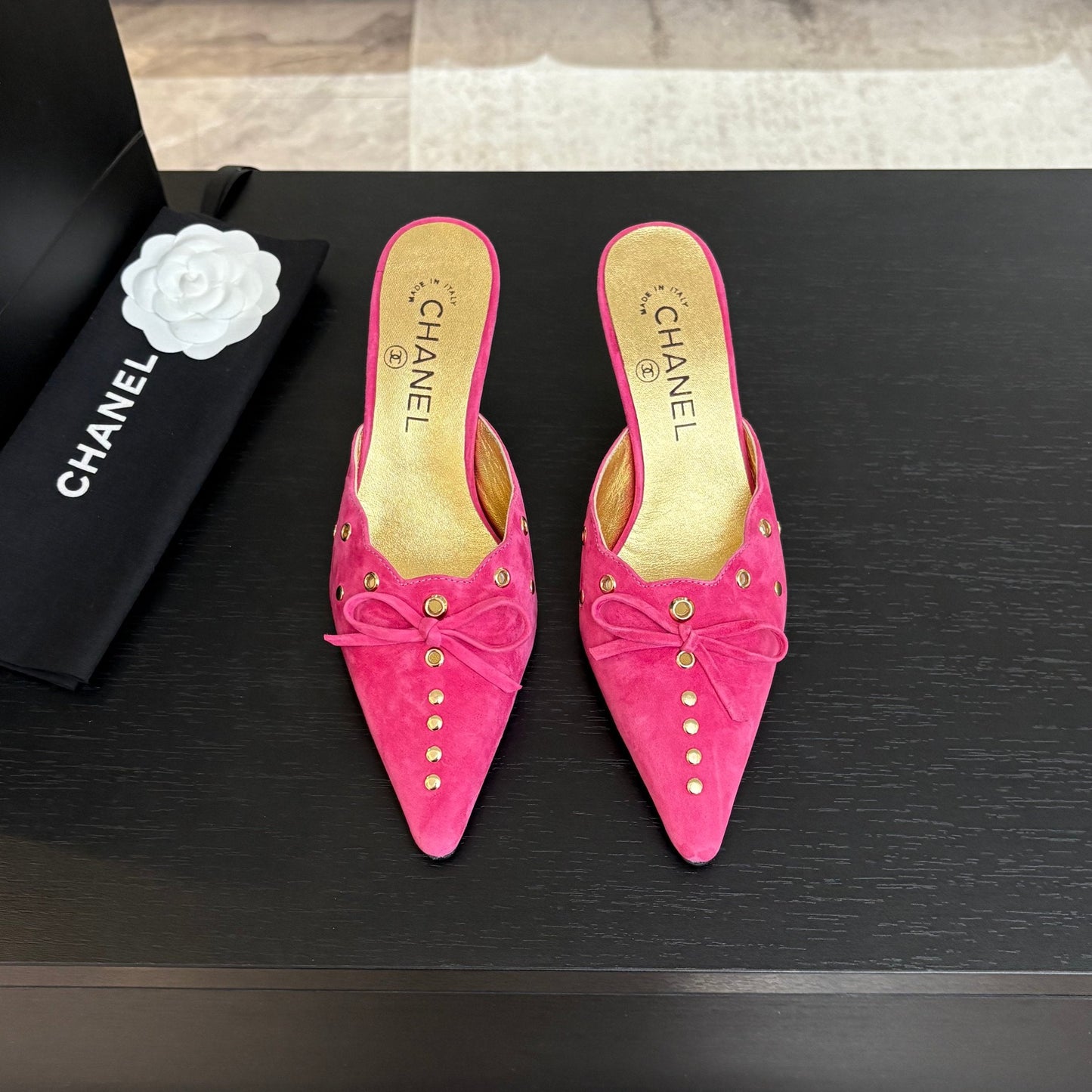 HIGH HEEL MULE 65 MM IN DEEP PINK SUEDE - 35
