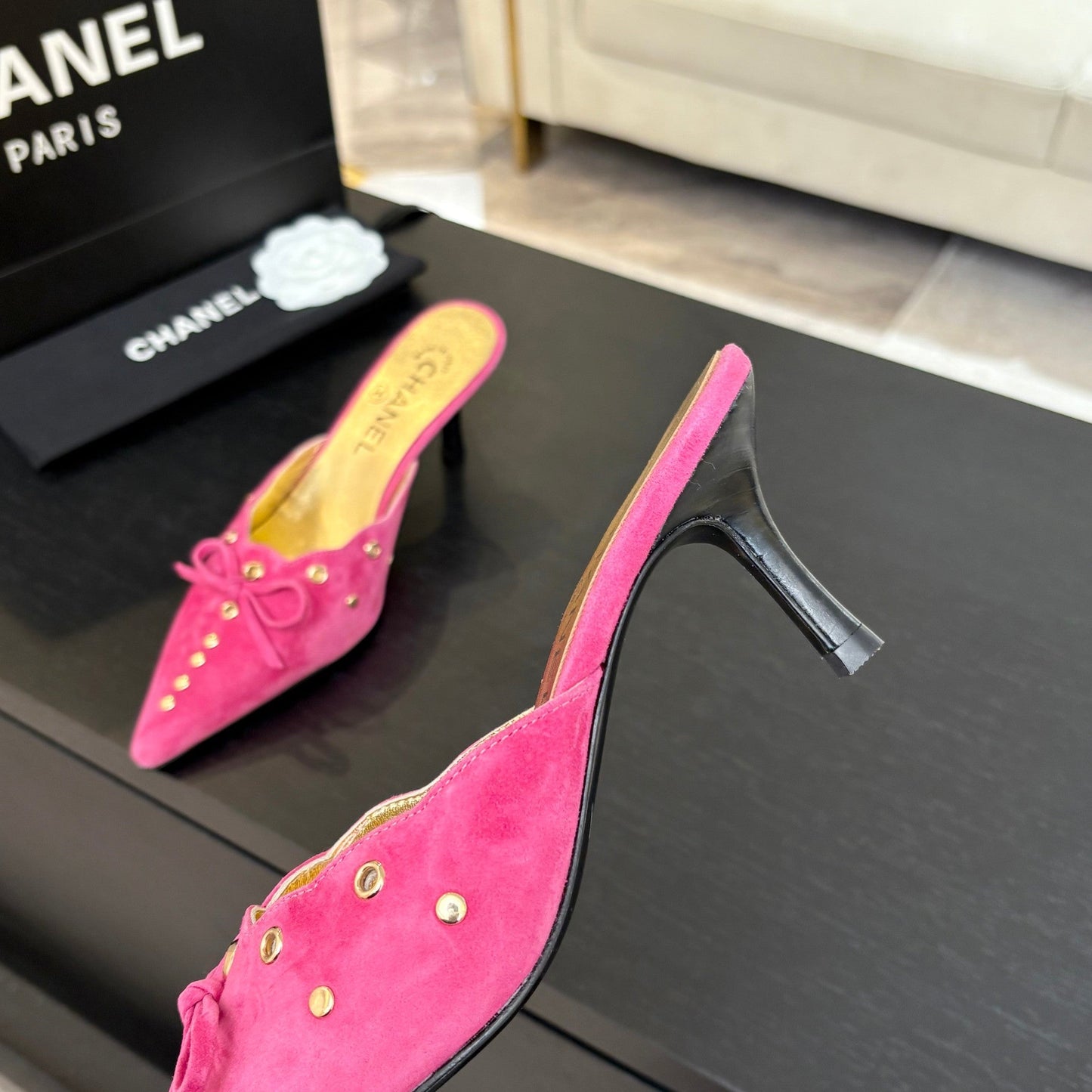 HIGH HEEL MULE 65 MM IN DEEP PINK SUEDE - 35