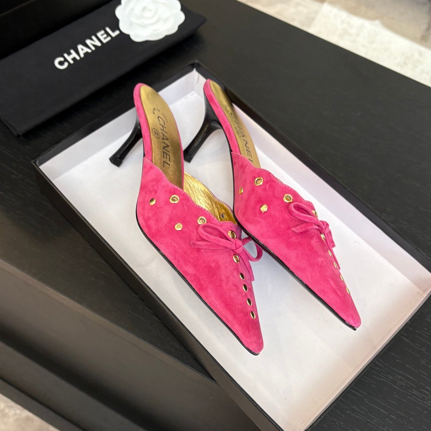 HIGH HEEL MULE 65 MM IN DEEP PINK SUEDE - 35