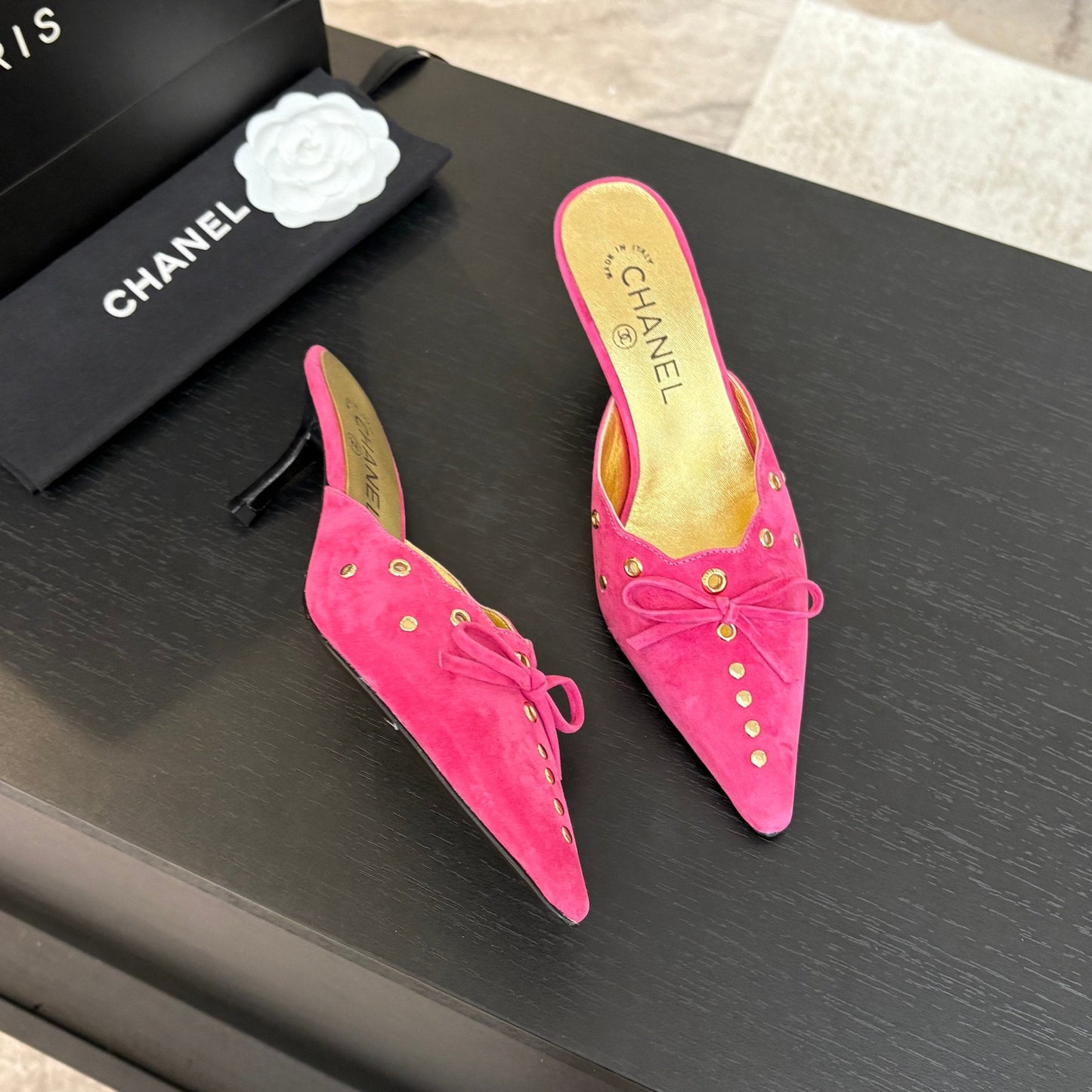 HIGH HEEL MULE 65 MM IN DEEP PINK SUEDE - 35