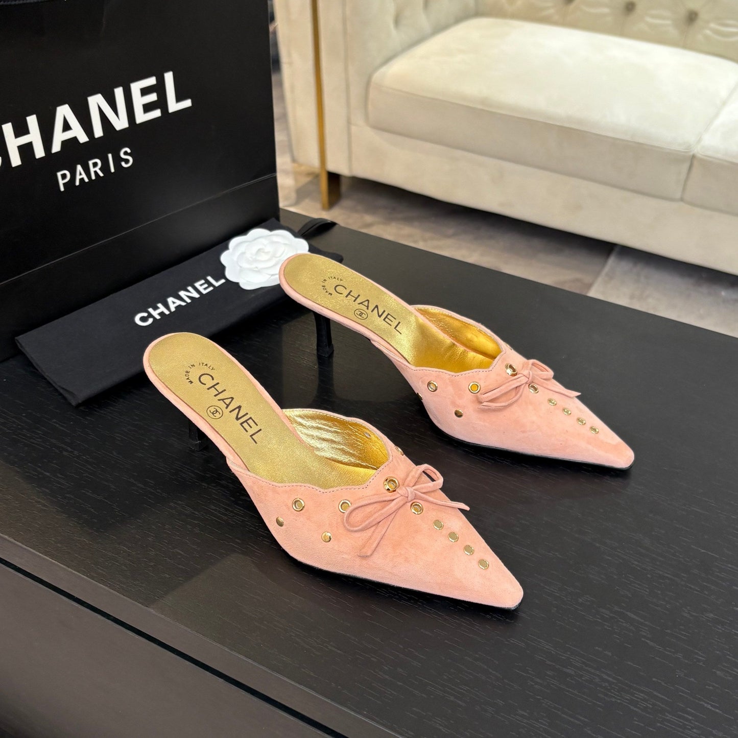 HIGH HEEL MULE 65 MM IN LIGHT PINK SUEDE - 35
