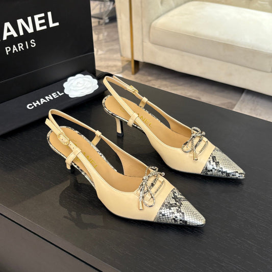 HIGH HEEL SLINGBACKS 65 MM IN FLAX YELLOW WITH SNAKESKIN PATTERN LAMBSKIN - 35