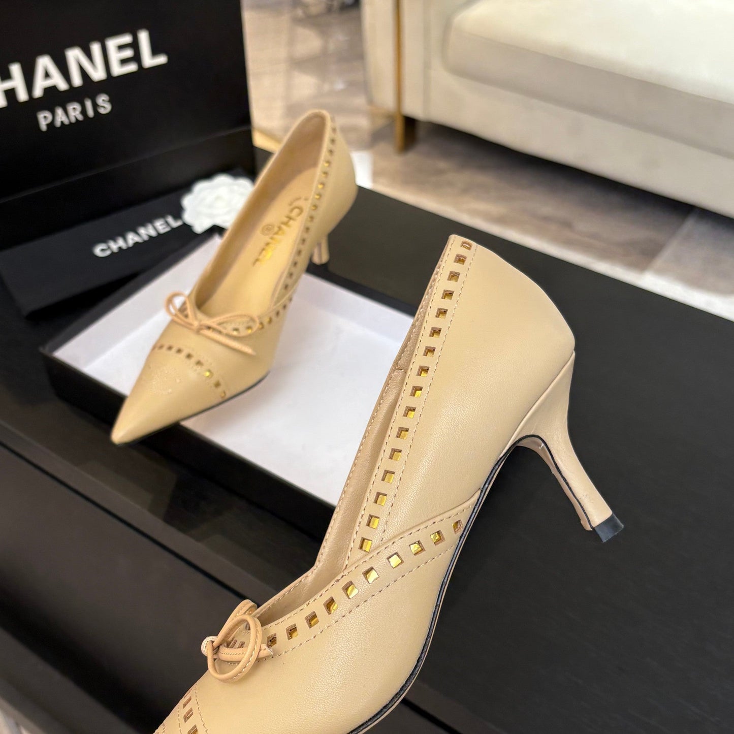HIGH HEEL PUMP 65 MM IN FLAX YELLOW LAMBSKIN - 35