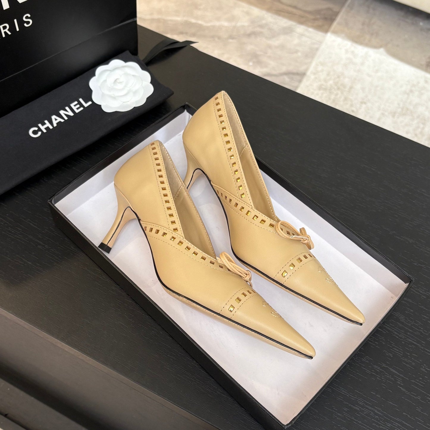 HIGH HEEL PUMP 65 MM IN FLAX YELLOW LAMBSKIN - 35
