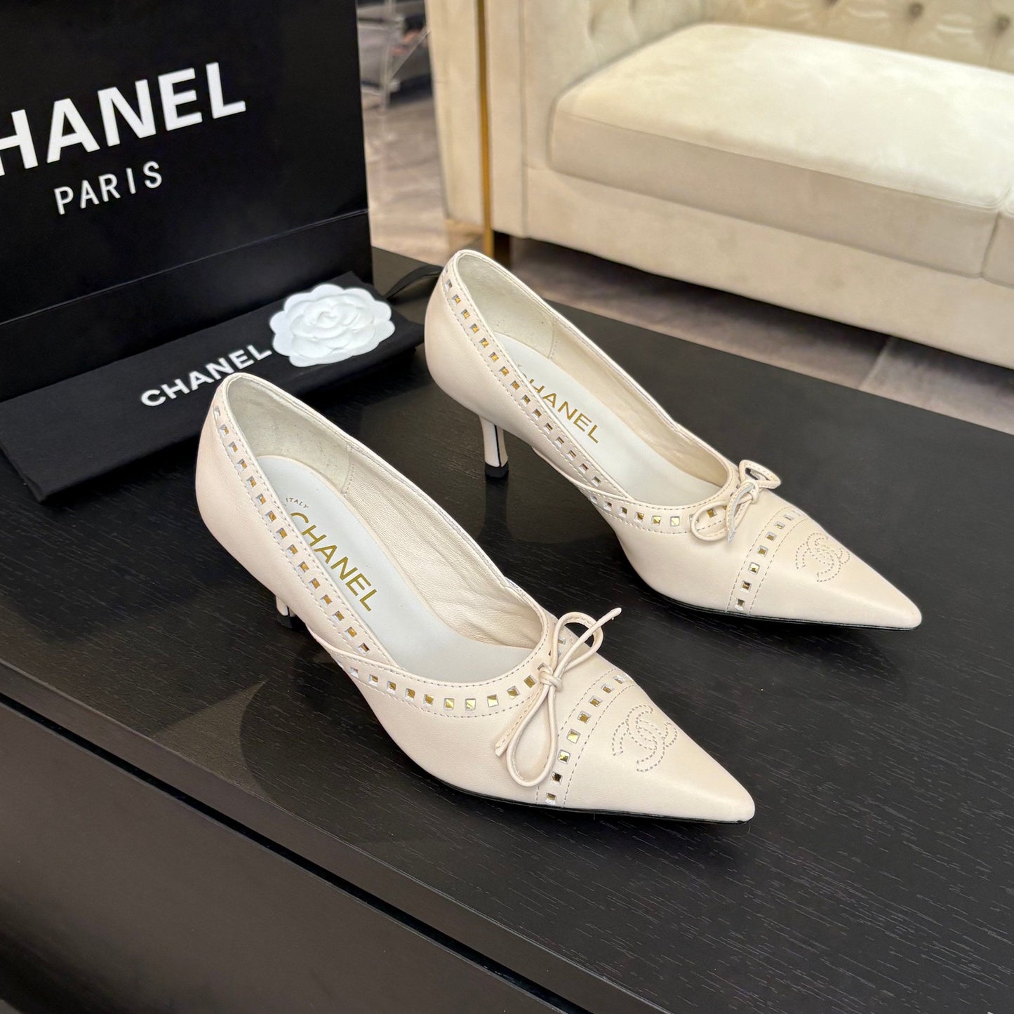 HIGH HEEL PUMP 65 MM IN WHITE CREAM LAMBSKIN - 35