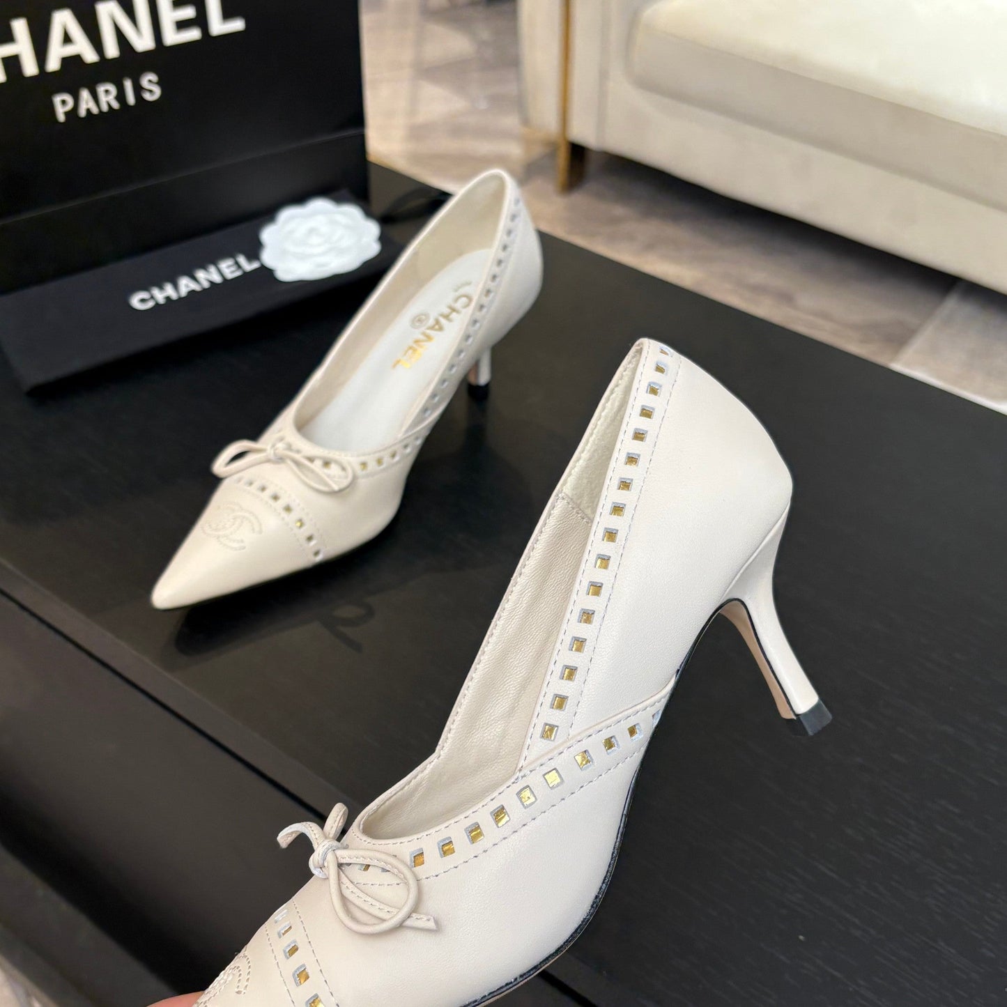 HIGH HEEL PUMP 65 MM IN WHITE CREAM LAMBSKIN - 35