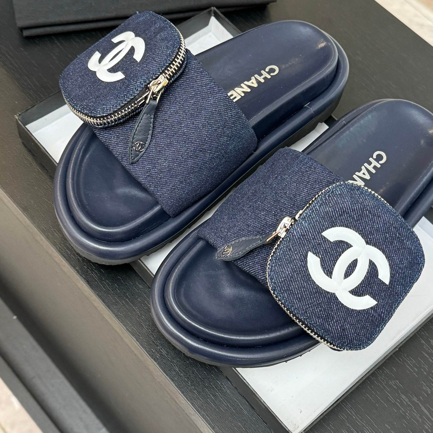 SLIDE IN NAVY BLUE DENIM FABRIC 45 MM - 35