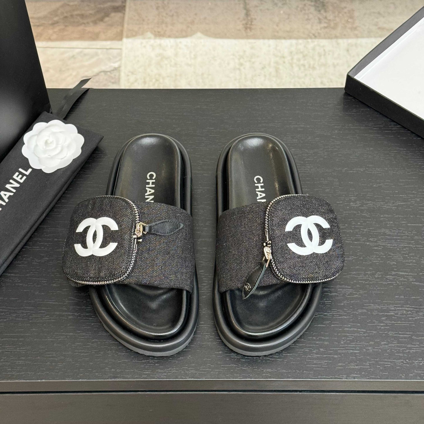 SLIDE IN BLACK DENIM FABRIC 45 MM - 35