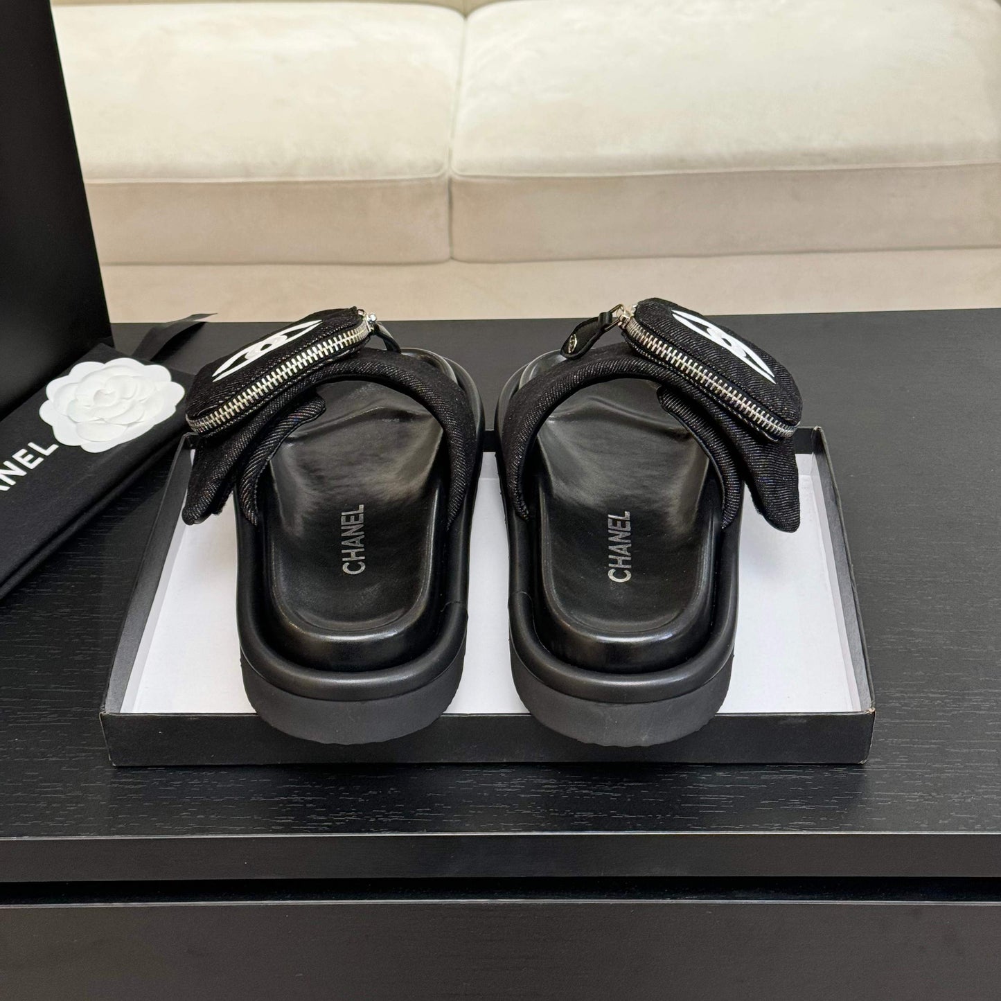 SLIDE IN BLACK DENIM FABRIC 45 MM - 35