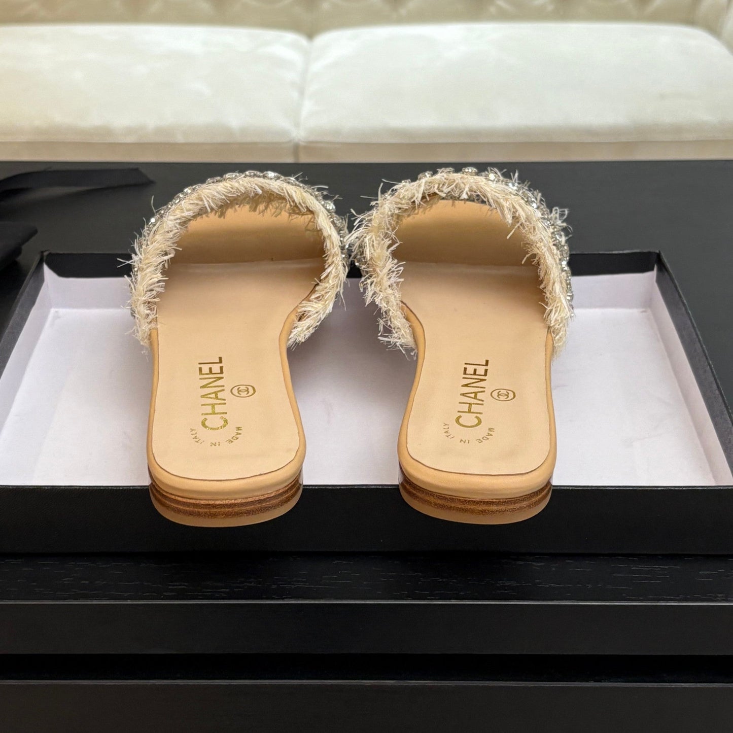 FLAT SANDALS BEIGE MIX LIGHT ORANGE WITH CRYSTALS - 35