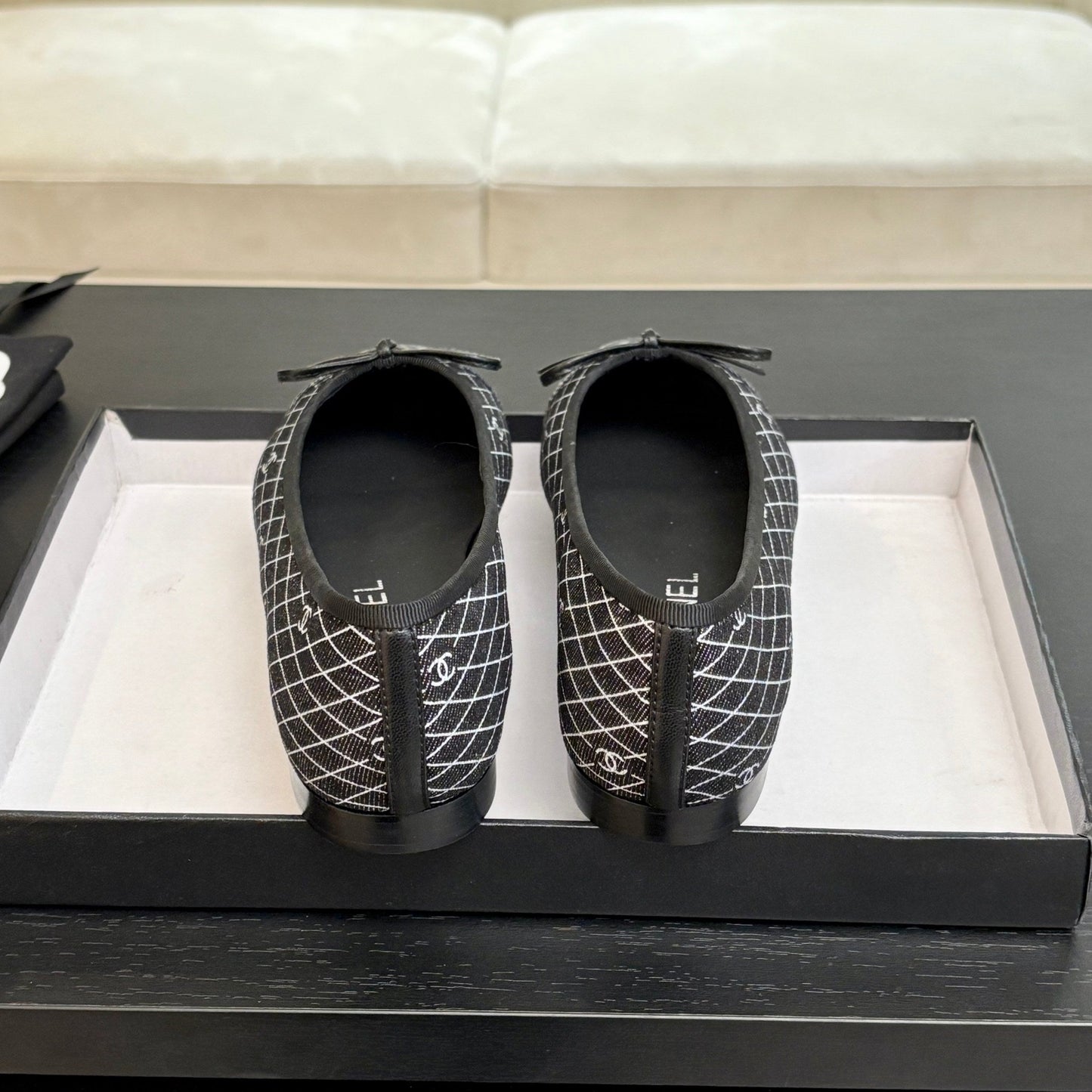 BALLET FLATS IN CHARCOAL BLACK MONOGRAM DENIM - 35