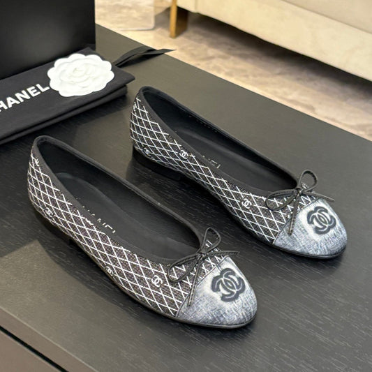 BALLET FLATS IN CHARCOAL BLACK MONOGRAM DENIM - 35