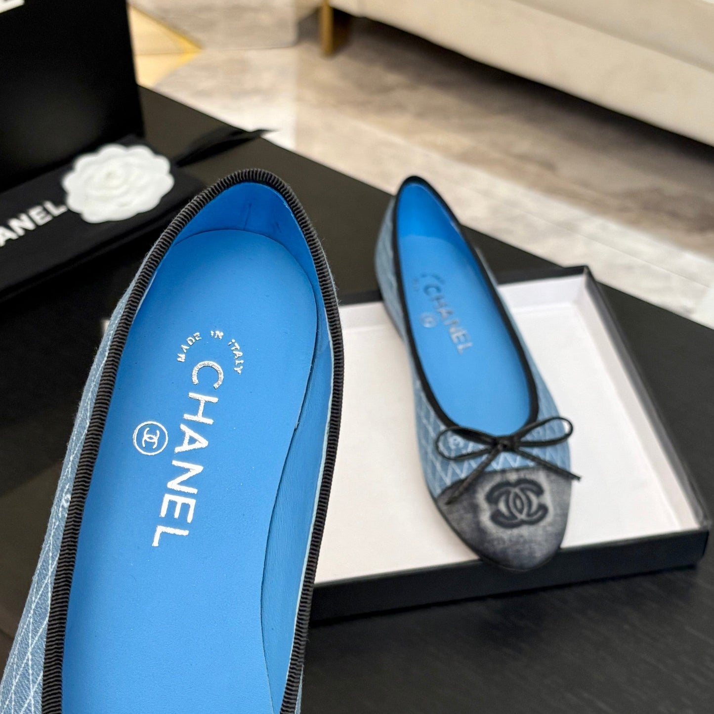 BALLET FLATS IN LIGHT BLUE MIX BLACK MONOGRAM DENIM - 35