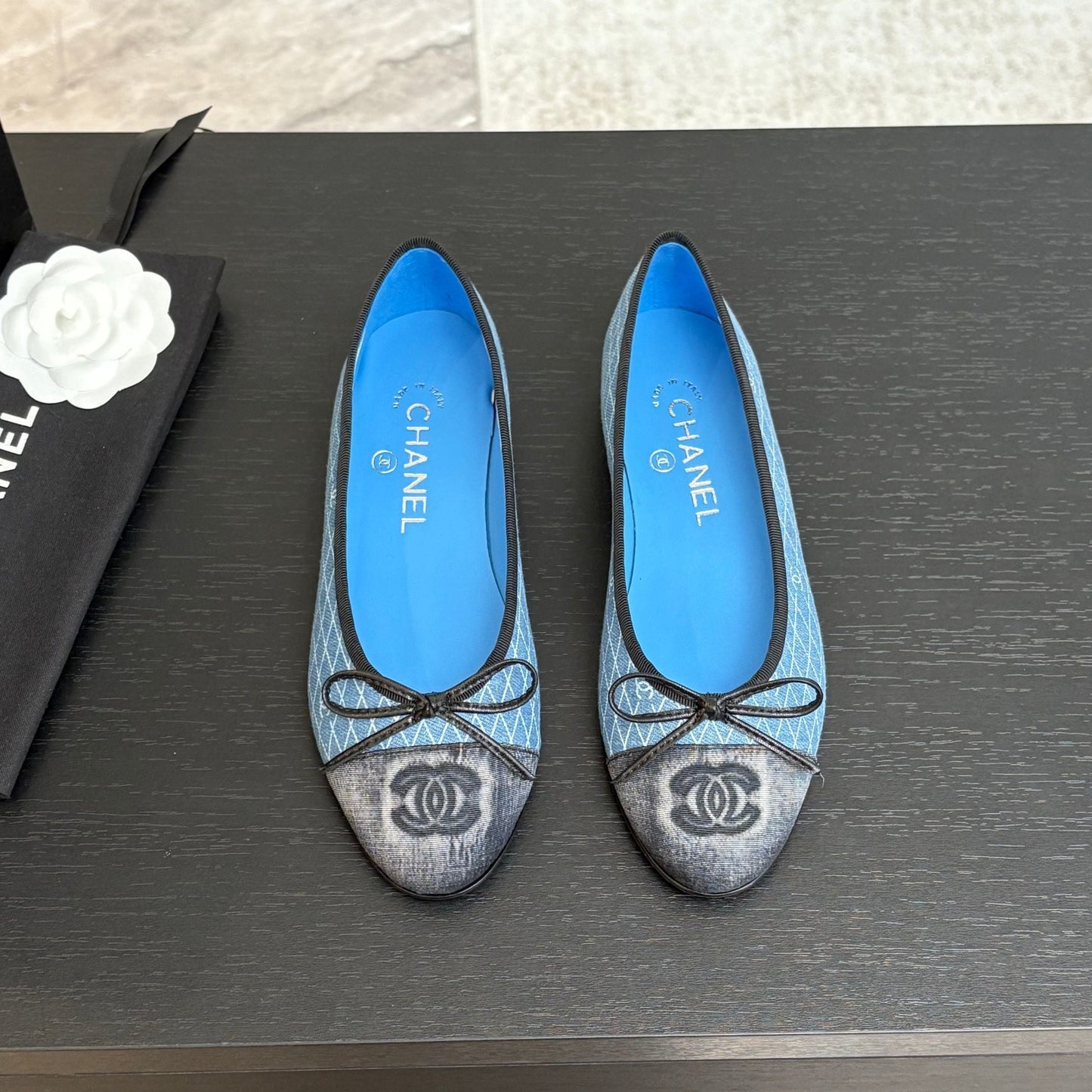 BALLET FLATS IN LIGHT BLUE MIX BLACK MONOGRAM DENIM - 35
