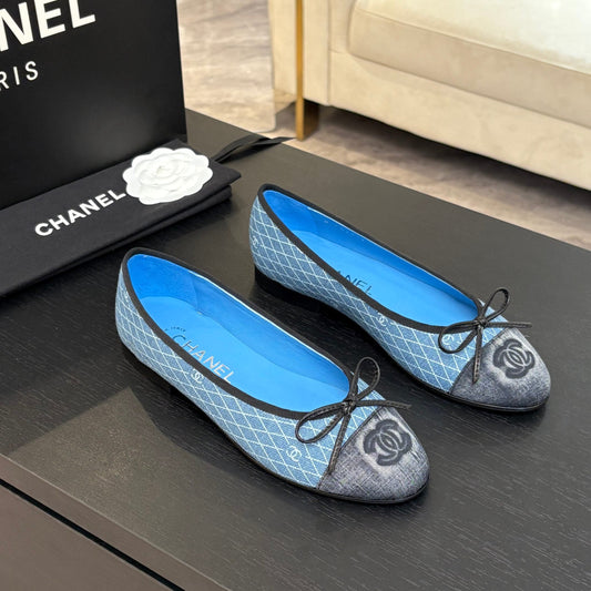 BALLET FLATS IN LIGHT BLUE MIX BLACK MONOGRAM DENIM - 35