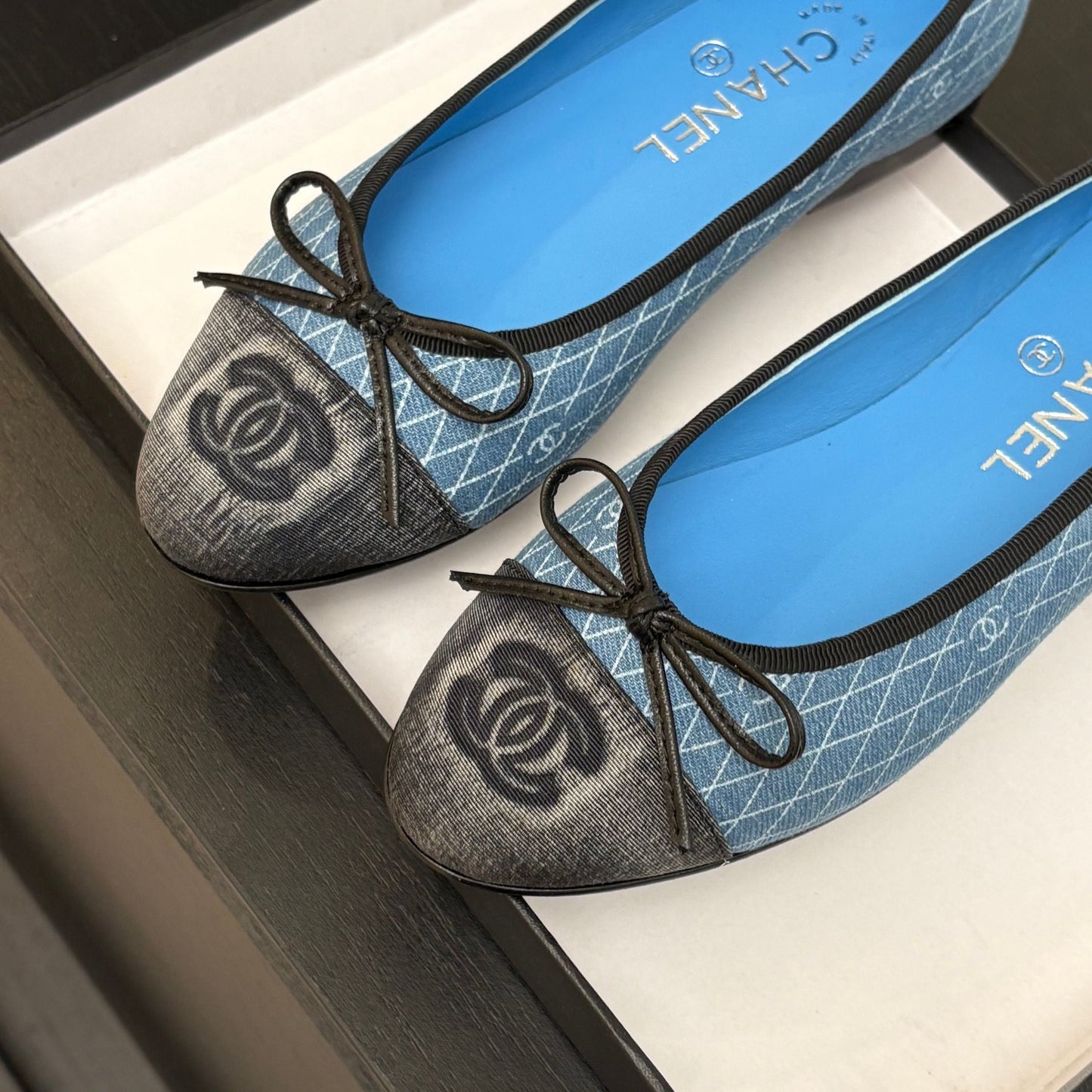BALLET FLATS IN LIGHT BLUE MIX BLACK MONOGRAM DENIM - 35